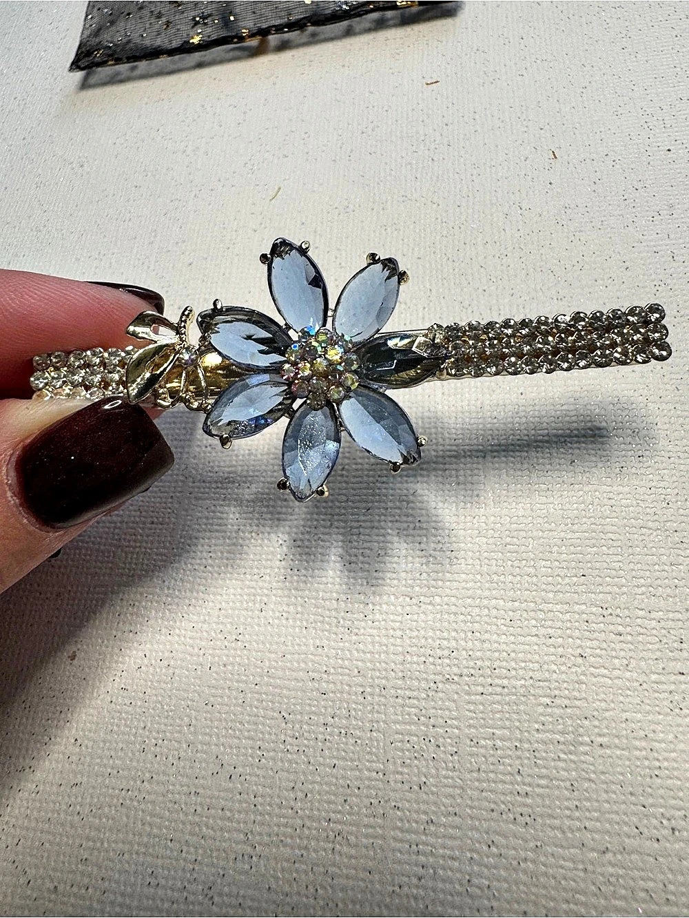 Floral Rhinestone Hair Barrette in Purple, Blue, Pink, and Plum